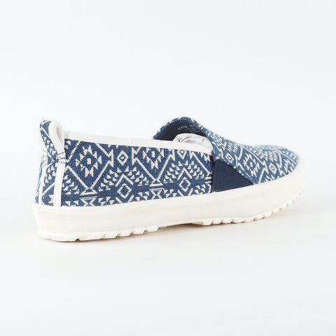 Mens J Shoes Mate S6703 Blue / Off White Pattern Canvas Slip On Casual Shoes