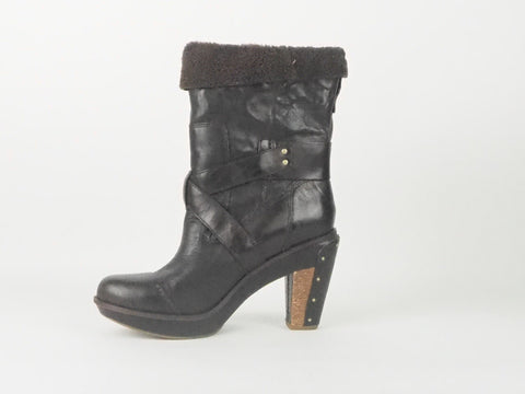 Womens Timberland Marge Wood 25680 Fur Lined Heeled Brown Leather Pull On Boots