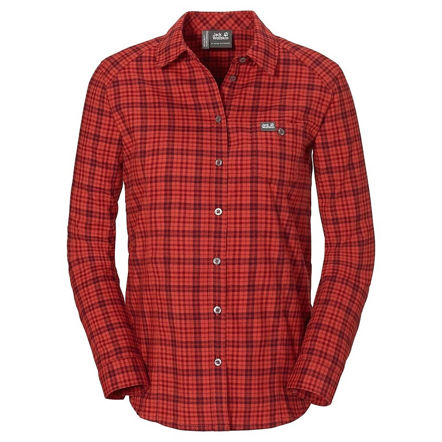 Womens Jack Wolfskin Light Pepper Checks Red Ladies Long Sleeve Shirts