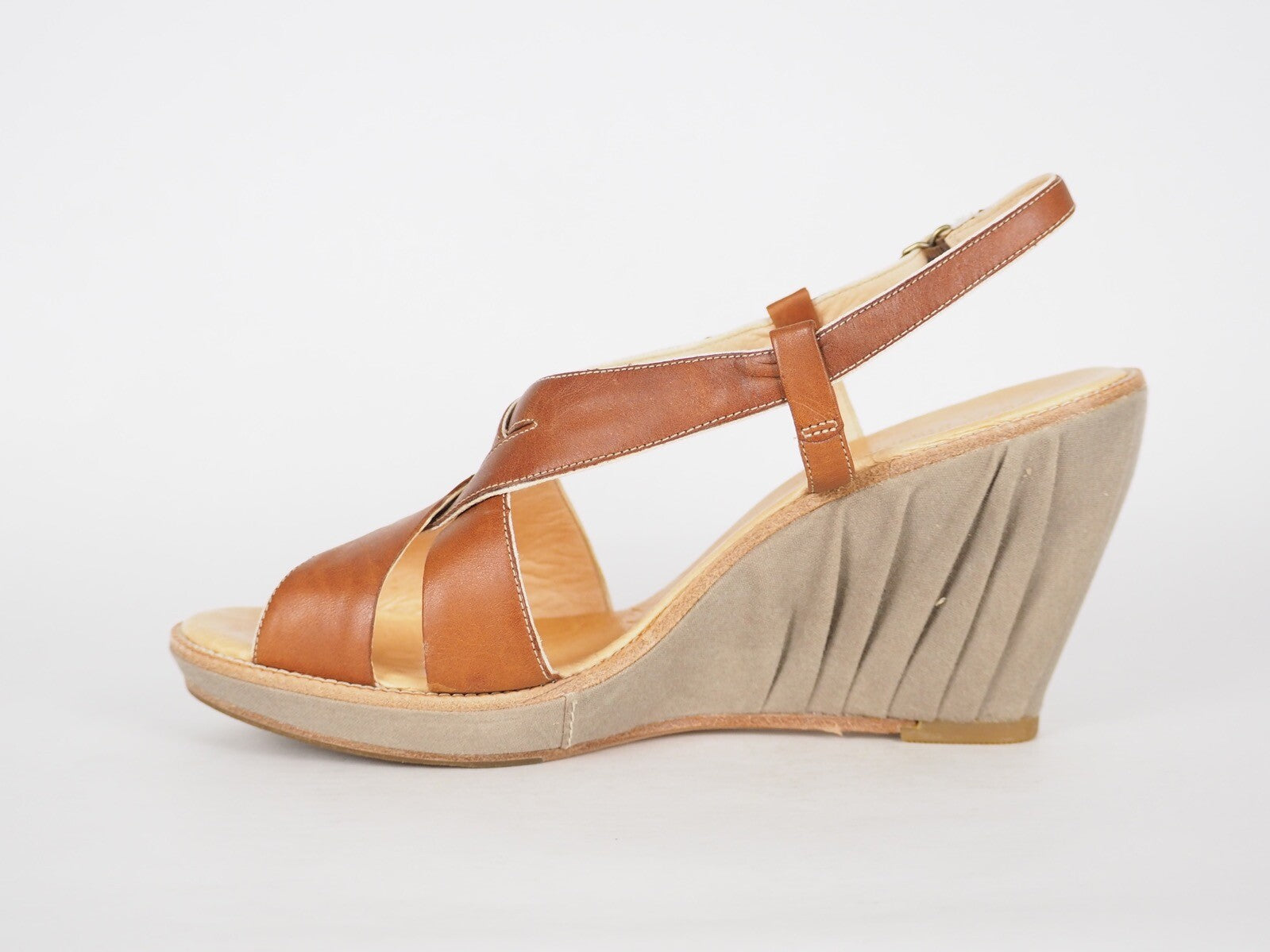 Womens Timberland Marge Canvas 16662 Tan Leather Casual Summer Wedge Sandals