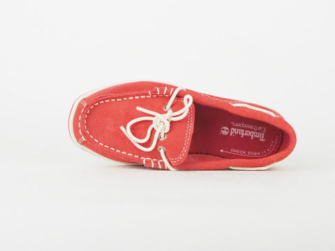 Kids Timberland 2 Eye Boat 7272R Red Leather Casual Slip On Shoes 