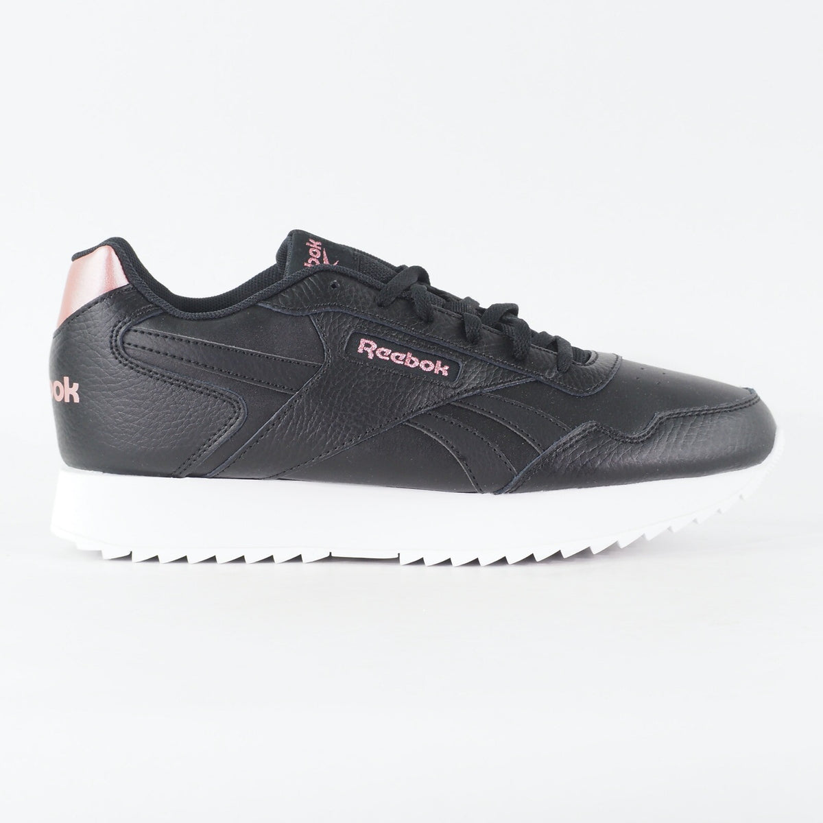Womens Reebok Glide Ripple Double ID1961 Black Leather Lace Up Casual Trainers