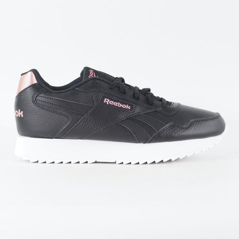 Womens Reebok Glide Ripple Double ID1961 Black Leather Lace Up Casual Trainers