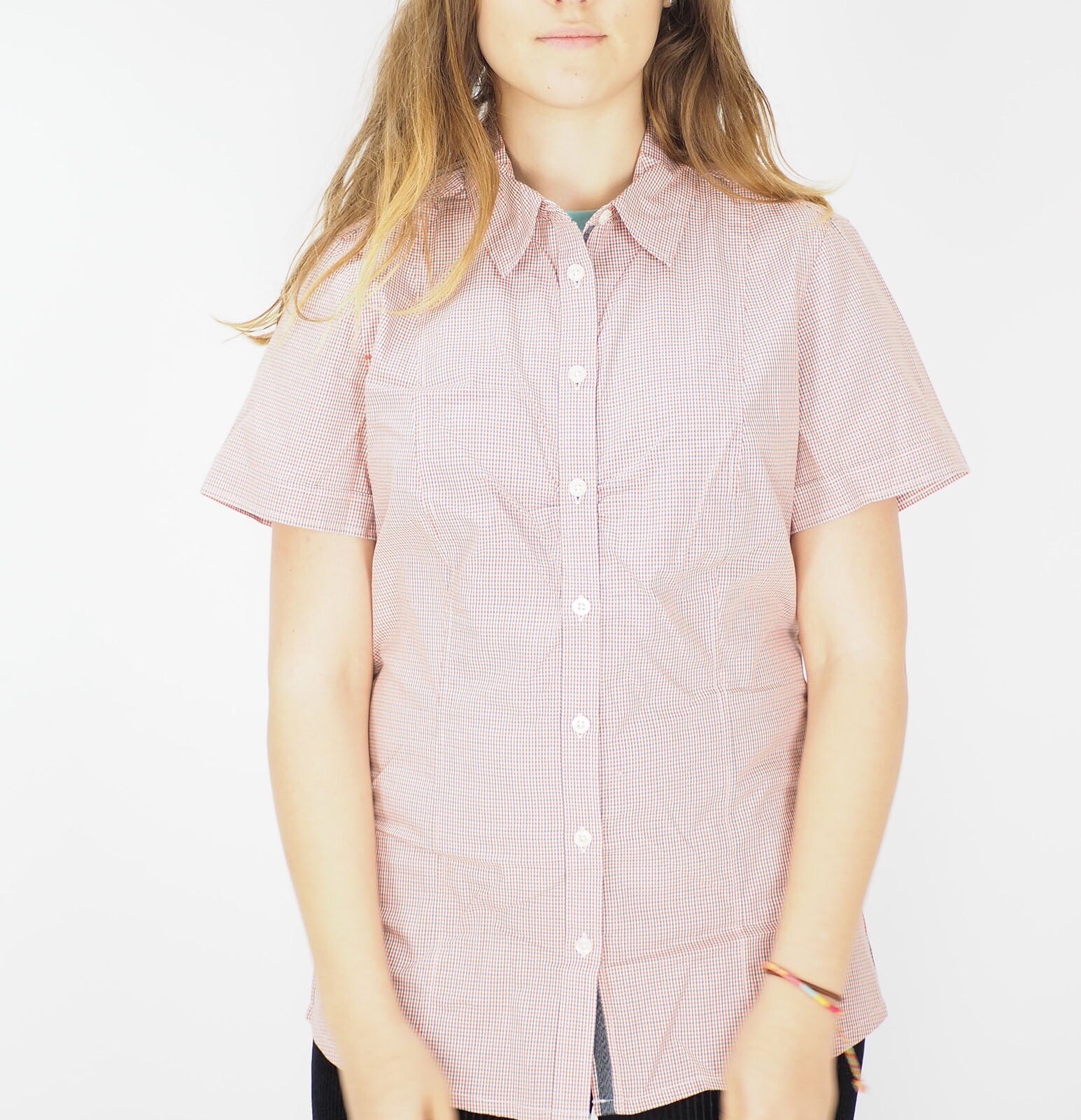 Womens Jack Wolfskin Salt Lake 1401611 Koi Orange Checks Short Sleeve Shirt