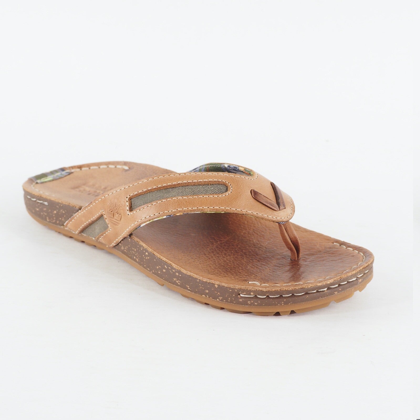 Mens Timberland EK Rugesc 5125R Tan Leather Slip On Thong Casual Summer Sandal