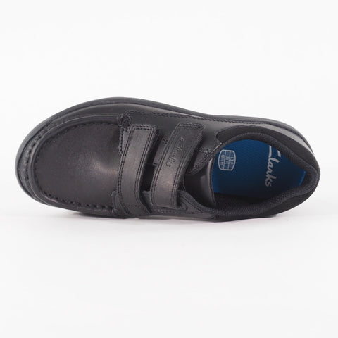 Boys Clarks Obie Play Black Leather Double Strap School Walking Shoes