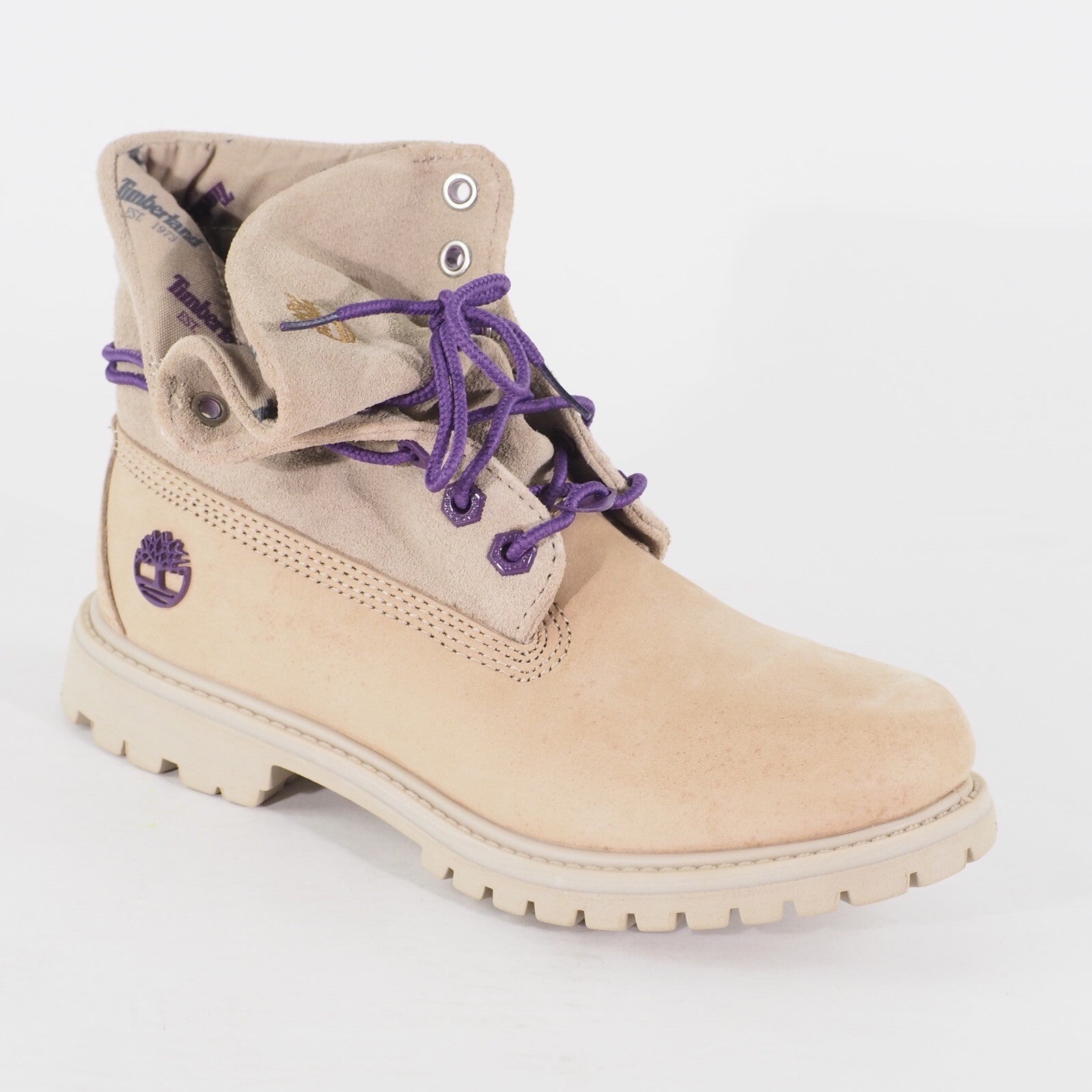 Womens Timberland Roll Top A21UK Beige Leather Lace Up Casual Walking Boots