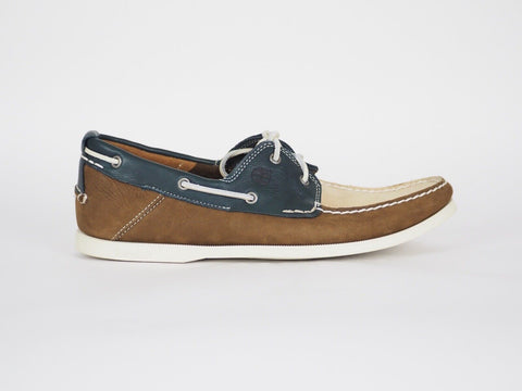 Mens Timberland Heritage 6502R Beige Brown Leather 2 Eye Lace Up Boat Shoes