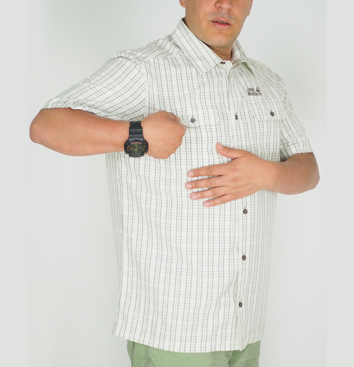 Mens Jack Wolfskin Thompson 1401041 White Sand Checks Short Sleeved Shirt 