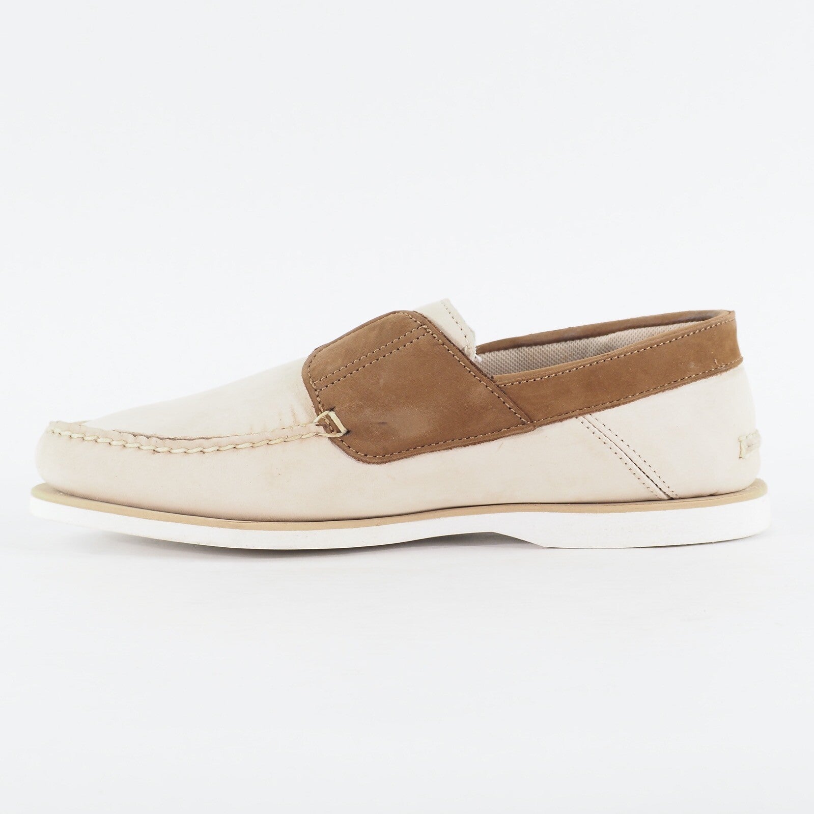 Mens Timberland Unleased 42580 Beige Leather Slip On Casual Loafer Shoes