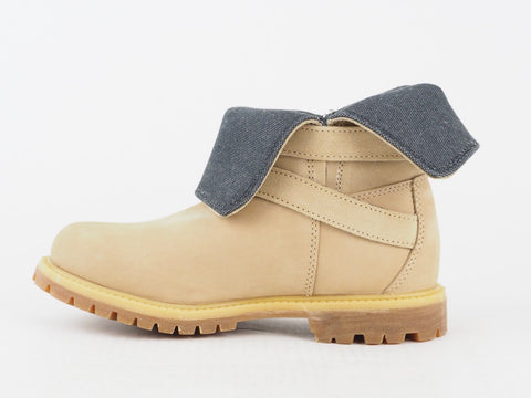 Womens Timberland Wrap Fold 8858A Beige Leather Casual Shoes Warm Ankle Boots