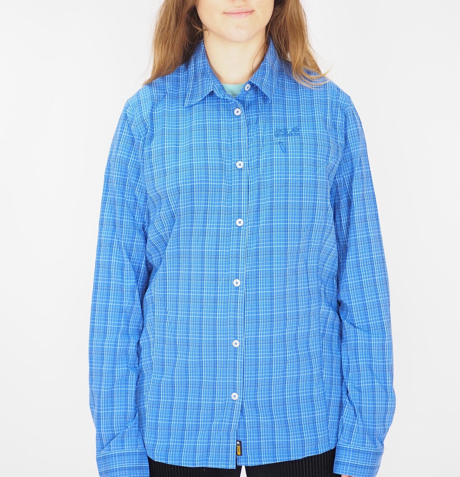 Womens Jack Wolfskin Centaura Flex 1401921 Peacock Blue Checks Casual Shirt