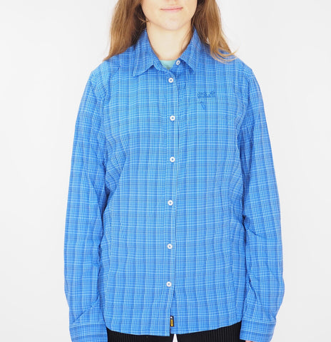 Womens Jack Wolfskin Centaura Flex 1401921 Peacock Blue Checks Casual Shirt