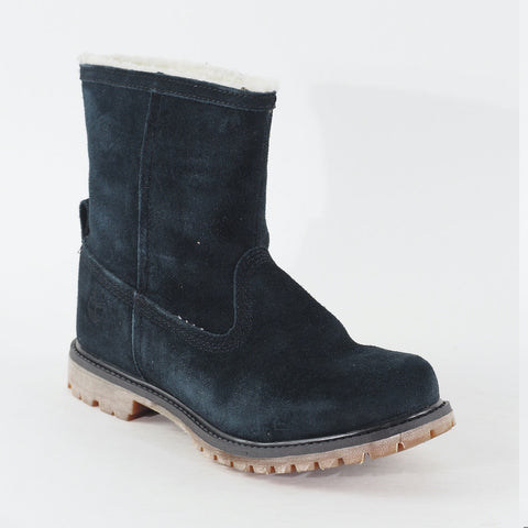 Womens Timberland Authentics Chukka A12SE Black Leather Fur Lined Pull On Boots