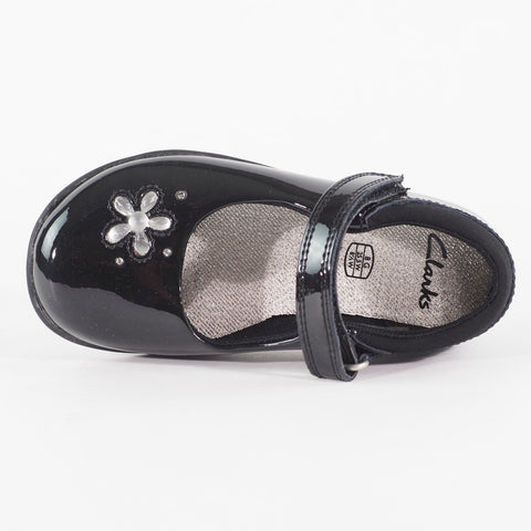 Girls Clarks Trixi Candy Pre Black Leather Single Strap School Walking Shoes