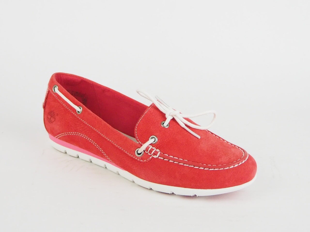 Ladies Timberland Ek Harbrside 1Eye Boat Red 8420B Leather Flat Slips On Shoes