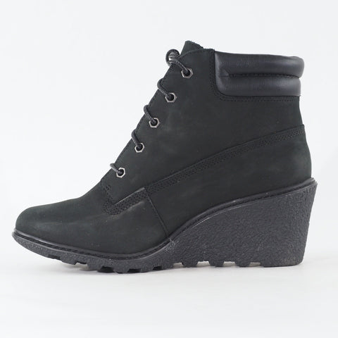 Womens Timberland EK Amston 6 Inch 8253A Black Leather Lace Wedge Casual Boots