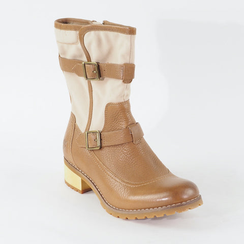 Womens Timberland EK Apley 8 Inch 3839R Brown Leather Canvas Zip Up Boots