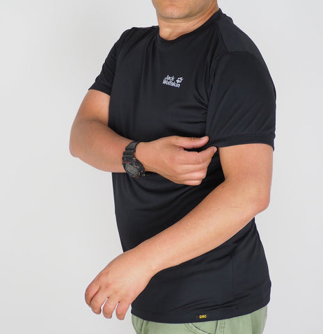 Mens Jack Wolfskin Essential 5011421 Black Basic Casual Short Sleeve T Shirt