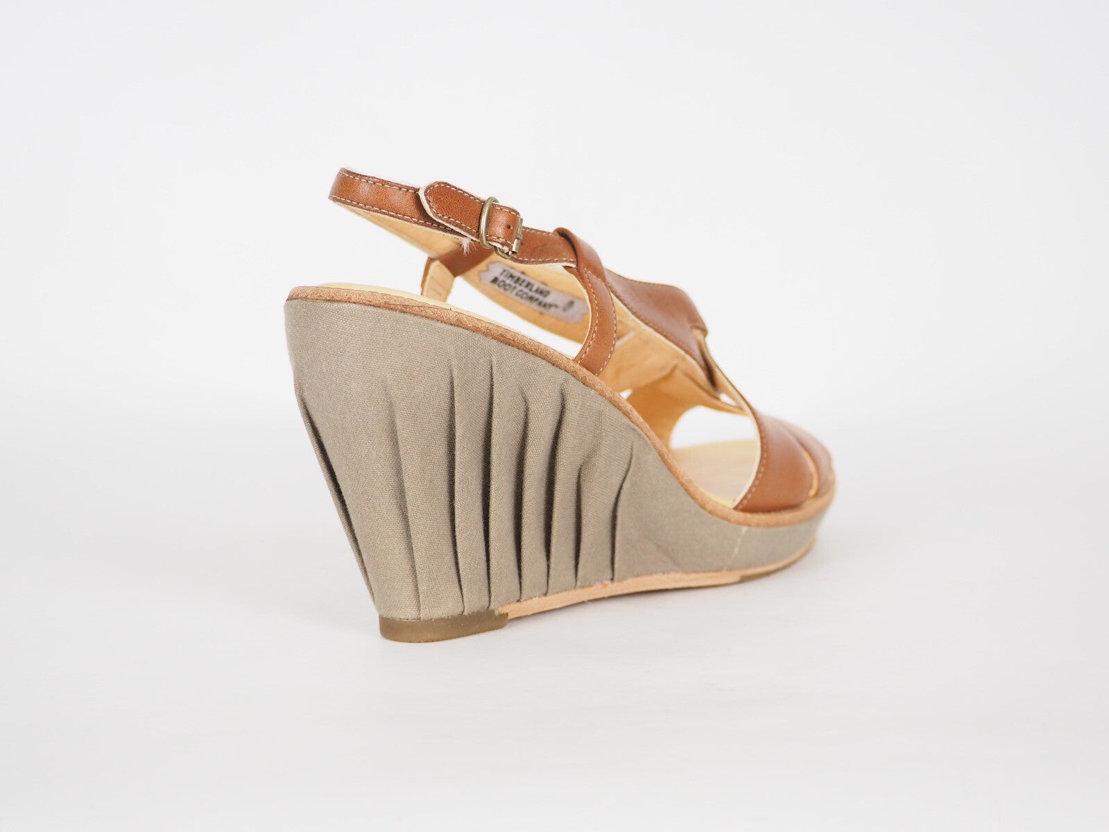 Womens Timberland Marge Canvas 16662 Tan Leather High Heel Platform Sandals