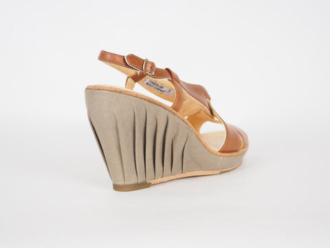 Womens Timberland Marge Canvas 16662 Tan Leather High Heel Platform Sandals