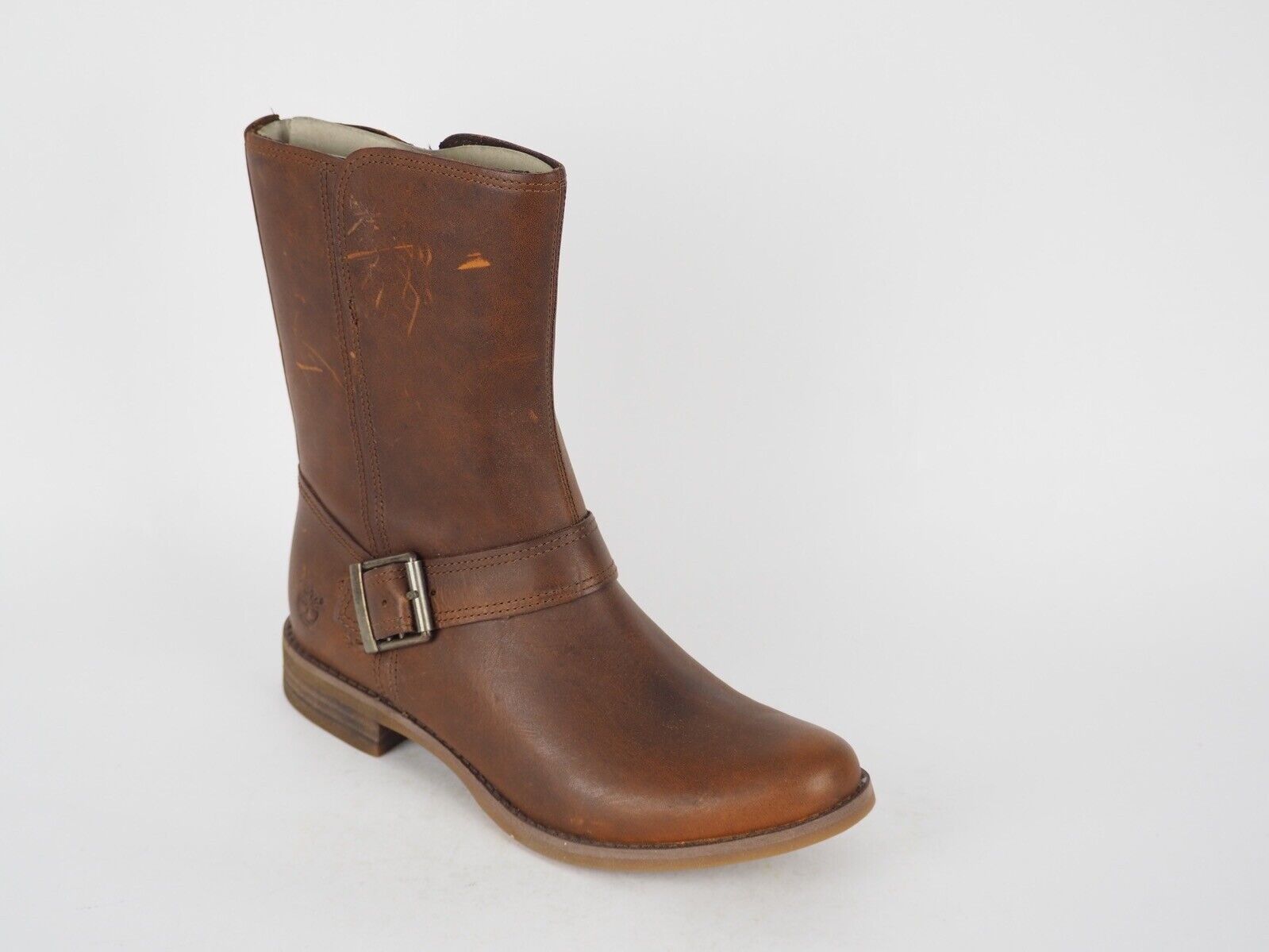 Womens Timberland Savin Hill A122X Brown Leather Casual Side Zip Mid Calf Boots