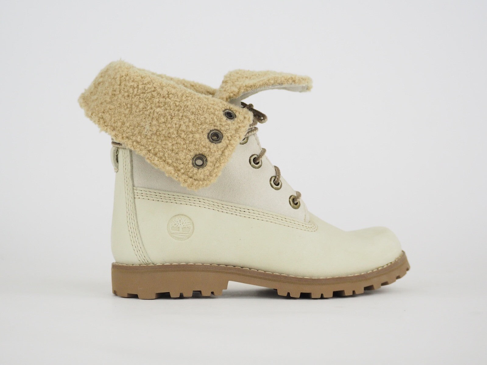 Girls Timberland Shearling 21826 White Leather Fold Down Cotton In Winter Boots