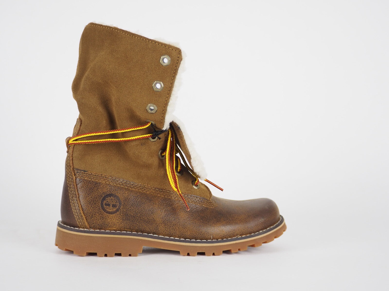 Girls Timberland Shearling Turnover A18IA Brown Leather Lace Up Winter Boots