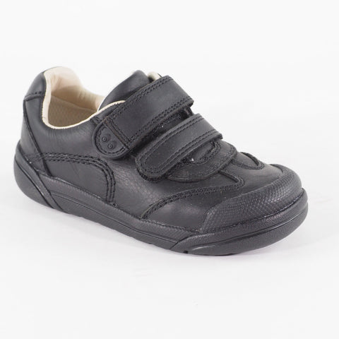 Boys Clarks Lilfolkzoo Pre Black Leather Double Strap School Walking Shoes