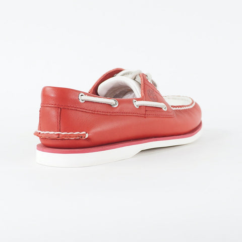 Mens Timberland Classic 2 Eye A153X Medium Red Leather Lace Up Casual Boat Shoes