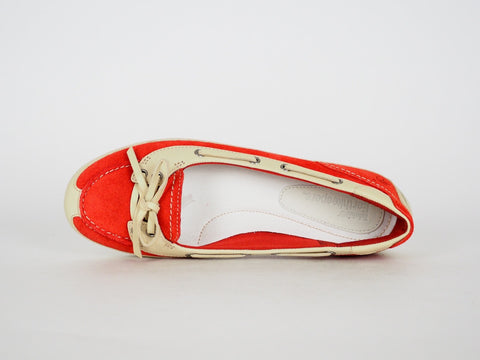 Womens Timberland EK Boothbay 3912R Red Suede Leather Slip On Boat Shoes