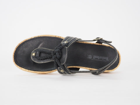 Womens Timberland Estla 11675 Black Leather Cork Flat Shoe Strappy Thong Sandals