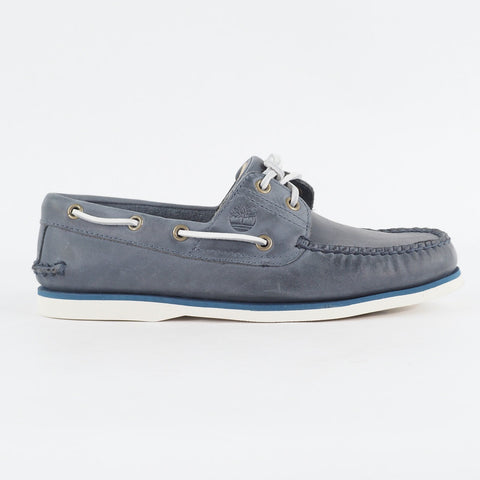 Mens Timberland Classic 2 Eyed 29588 Navy Blue Leather Lace Up Casual Boat Shoes