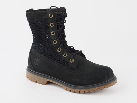 Womans Timberland Open Weave A13R1 Black Leather Lace Up Chukka Winter Boots