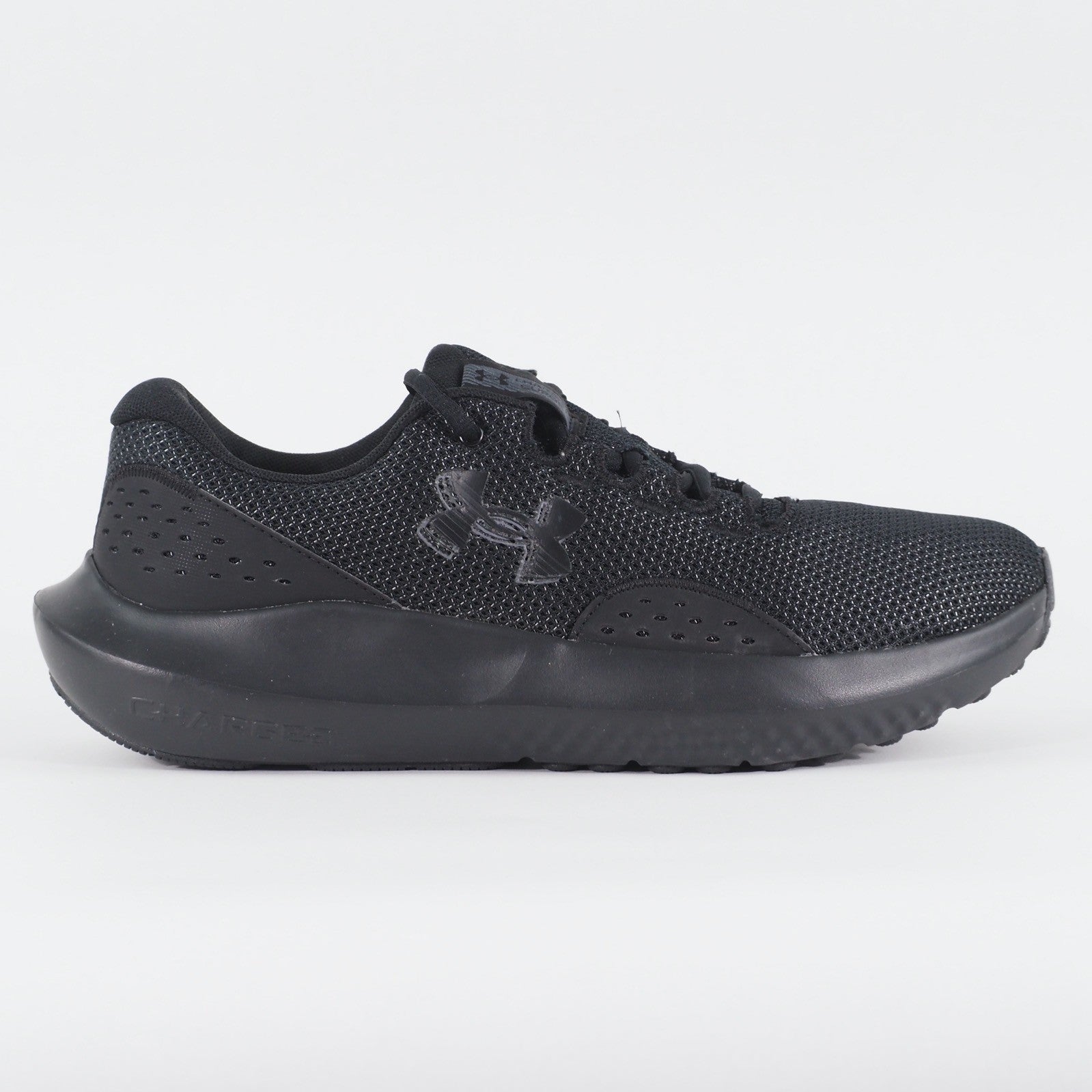 Mens Under Armour Charged Surge 4 Black Mesh Running Lace Up Sports Trainers