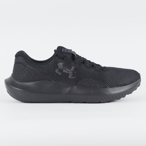 Mens Under Armour Charged Surge 4 Black Mesh Running Lace Up Sports Trainers