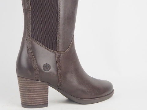 Womens Timberland Eleonor Street A1S9N Leather Dark Brown Full Grain Tall Boots