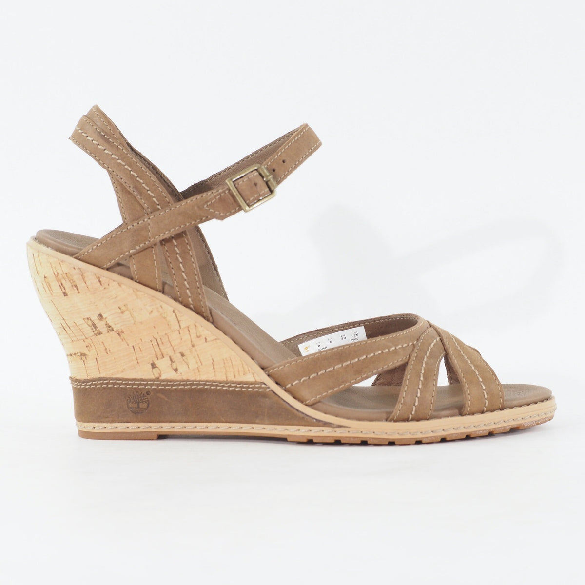 Womens Timberland Maeslin Buckle 8046R Brown Leather Cork Wedge Heeled Sandals
