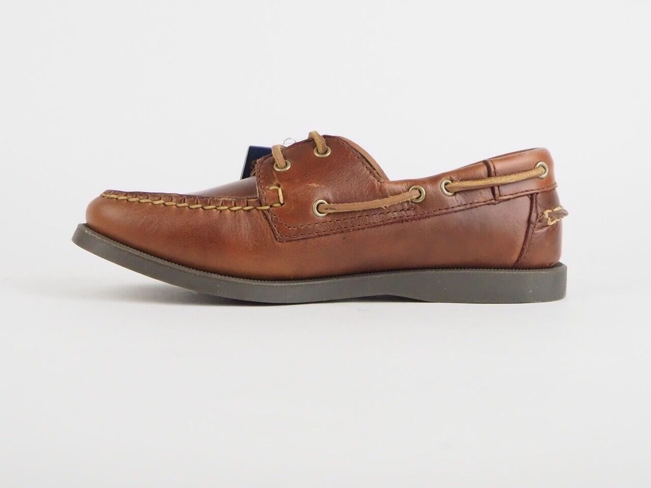Boys Sebago Docksides 2 Eye B43743 M Leather Lace Up Brown Boat Casual Shoes