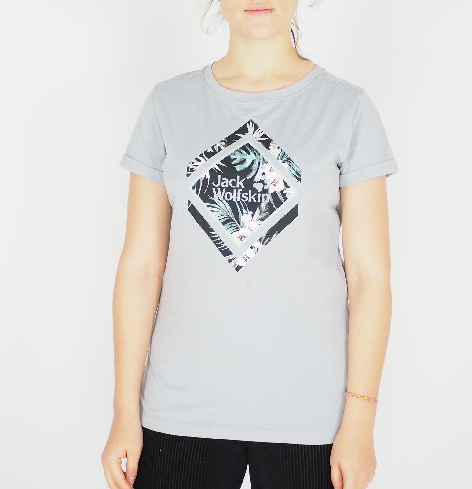 Womens Jack Wolfskin Round Neck 1806931 Light Grey Graphic Short Sleeve T-Shirt