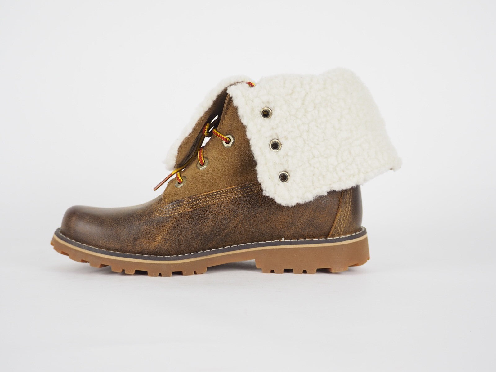 Girls Timberland Shearling Turnover A18IA Brown Leather Lace Up Winter Boots