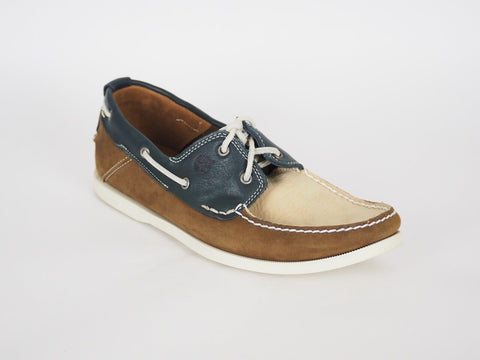 Mens Timberland Heritage 6502R Beige Brown Leather 2 Eye Lace Up Boat Shoes