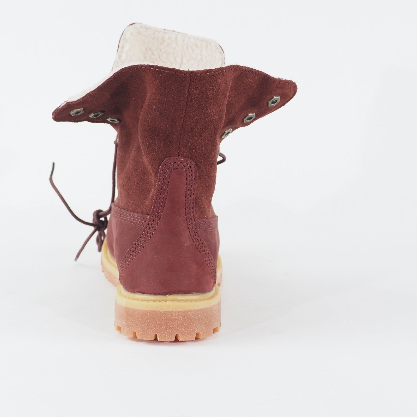 Womens Timberland Teddy Fleece Fold Down Burgundy Leather Lace Waterproof Boots