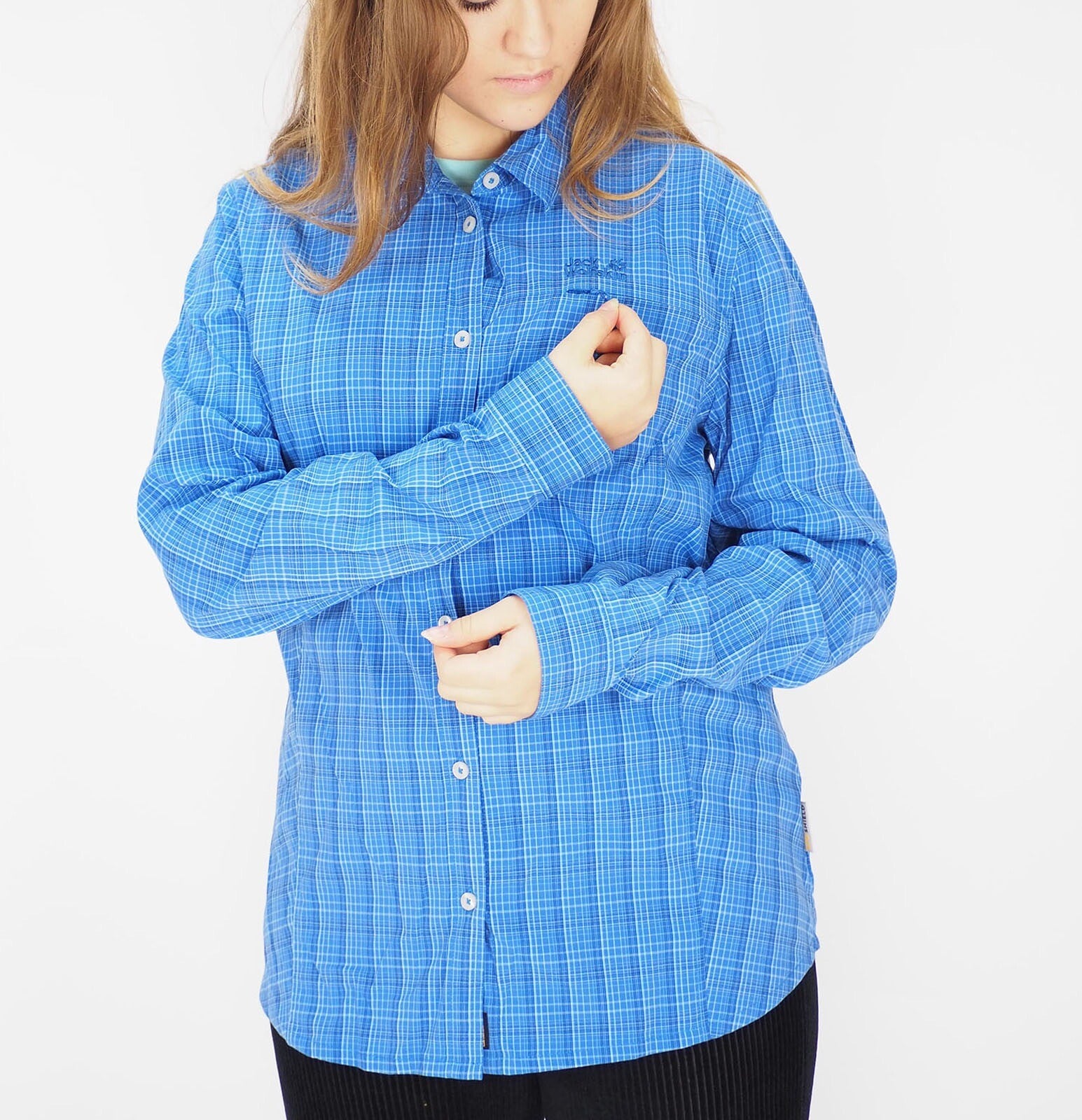 Womens Jack Wolfskin Centaura Flex 1401921 Peacock Blue Checks Casual Shirt