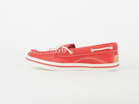 Kids Timberland 2 Eye Boat 7272R Red Leather Casual Slip On Shoes 