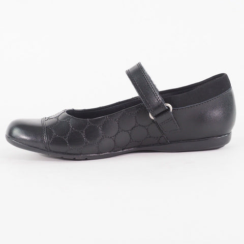 Girls Clarks Dance Buzz Black Leather Leader One Strap School Walking Shoes