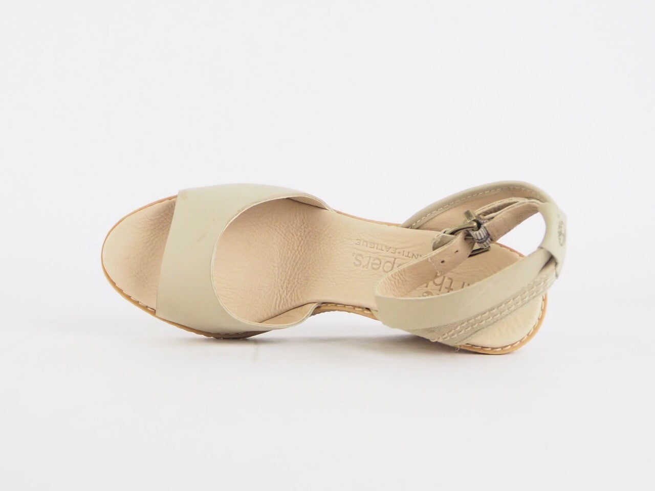 Womens Timberland Maeslin Cork 27678 Leather Beige Heels Buckle Sandals