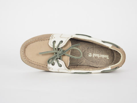 Womens Timberland 2 Eye 27616 Taupe Leather Fabric Boat Deck Shoes