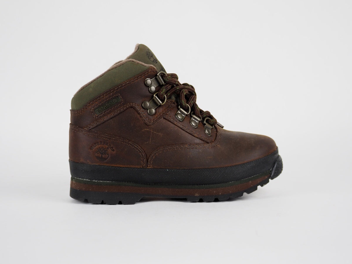 Infants Timberland Euro Hiker 95855 Dark Brown Leather Lace Up Baby Hiking Shoes