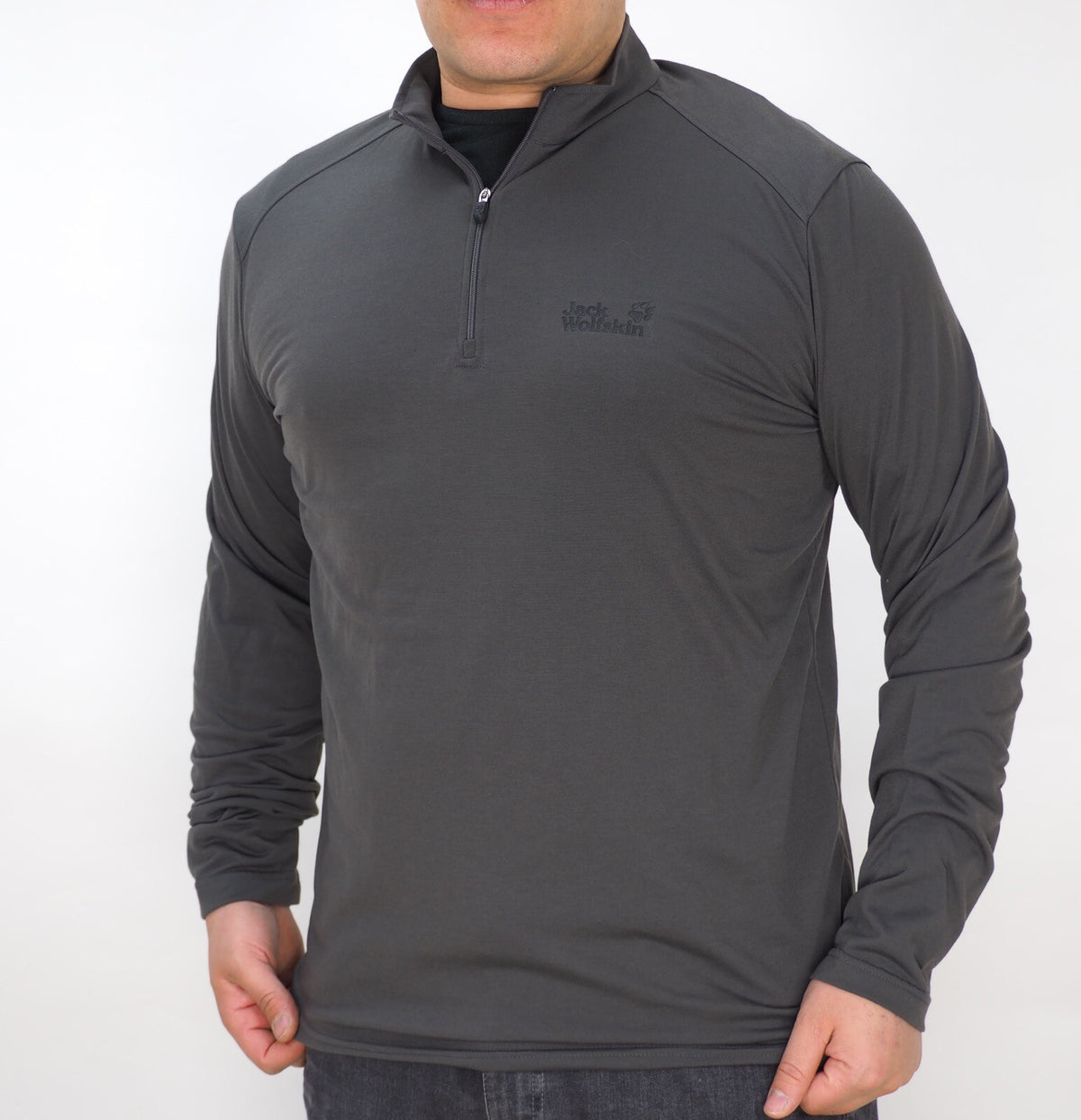 Mens Jack Wolfskin Trail 1801501 Dark Steel Half Zip Longlseeve Light Sweatshirt